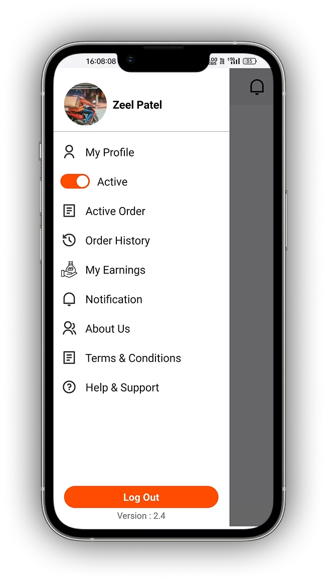 Restaurant Delivery Driver Mobile App Interface