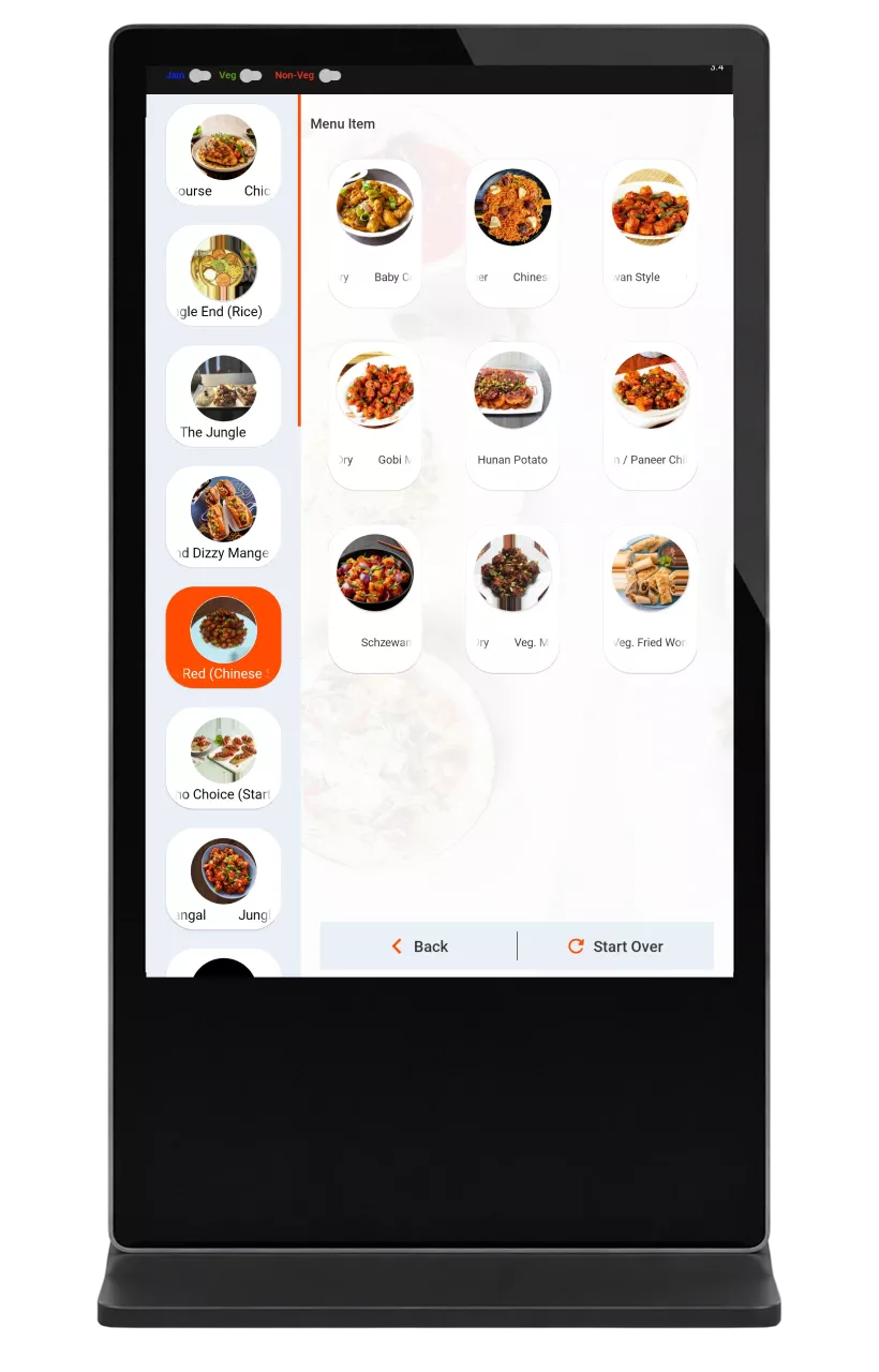 Dine in and takeout selection