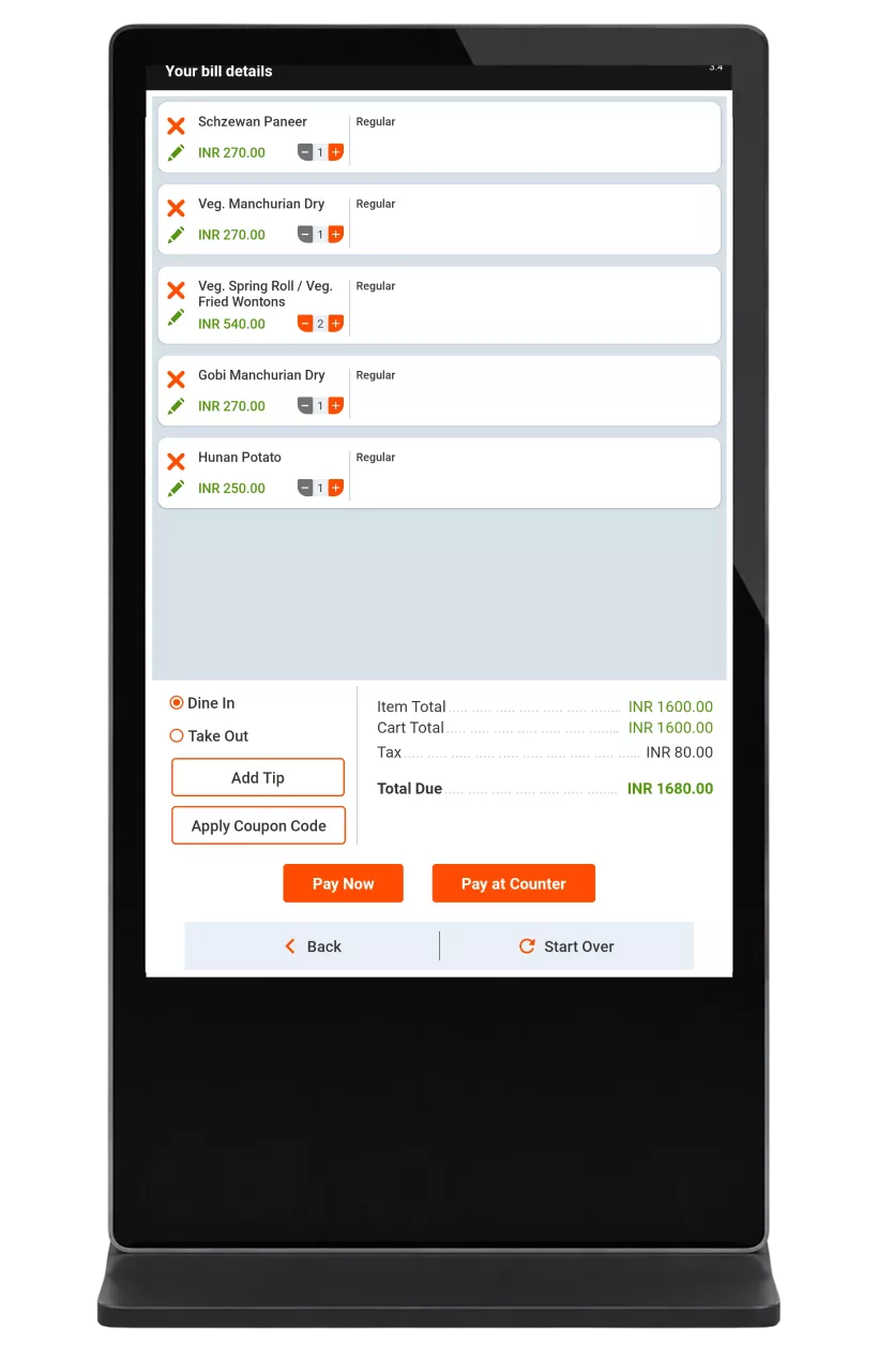 Digital restaurant menu