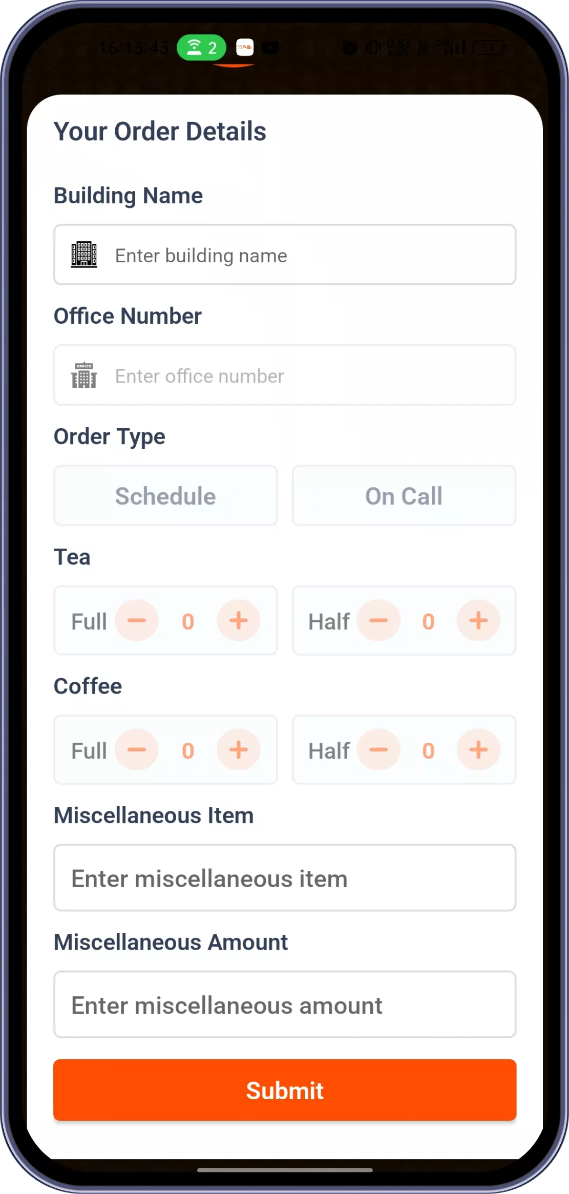Tea Ordering Dashboard